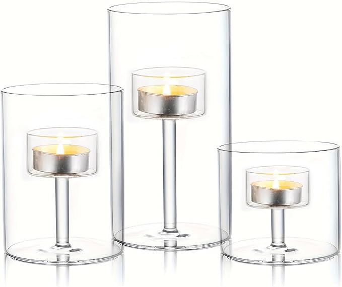 Glass Hurricane Candle Holder, 3pcs Clear Cylinder Candle Holders Bulk for Pillar Candles, Open E... | Amazon (US)