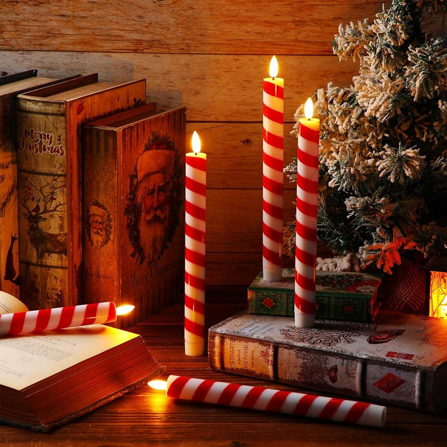 Retisee 24 Pieces Christmas Flameless Taper Candles Bulk Candy Cane Striped LED Candle Stick Batt... | Amazon (US)