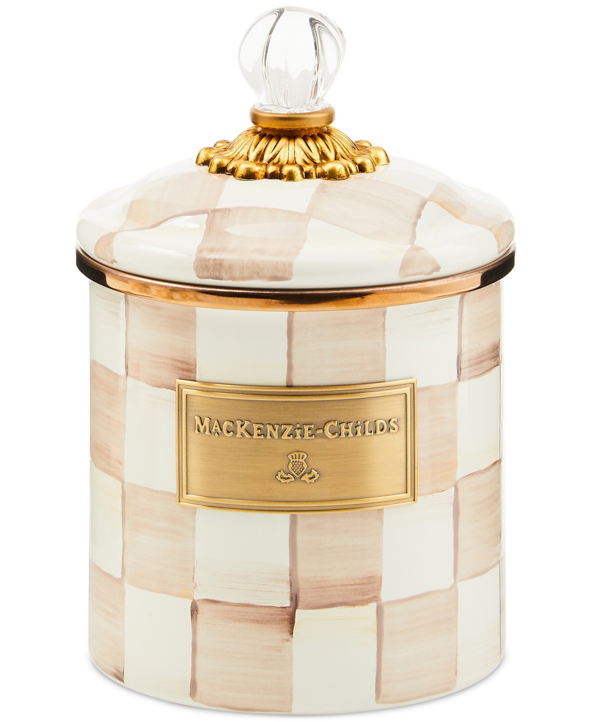 Mackenzie-Childs Mocha Check Small Canister - Brown | Macy's