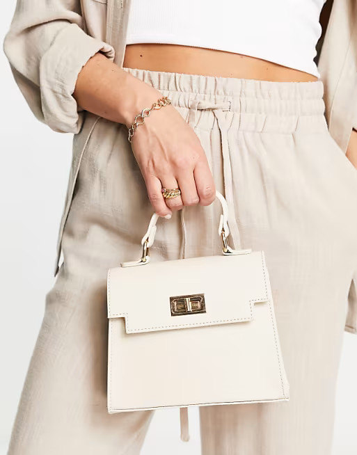 ASOS DESIGN lock detail bag with top handle and detachable crossbody strap in mushroom | ASOS (Global)