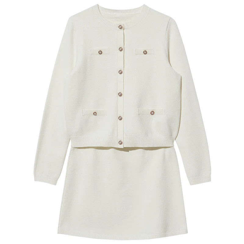 White Tencel Cardigan And Skirt Two-Piece Suit | GoeliaGlobal