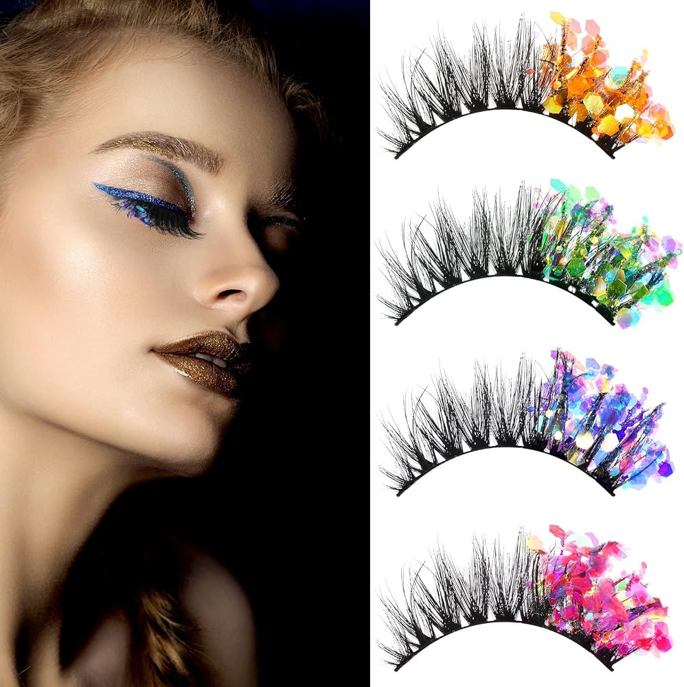 Halloween False Lashes 6D Fluffy Glitter Eyelashes Long Dramatic Colorful Lashes Fun Fake Eyelash... | Amazon (US)
