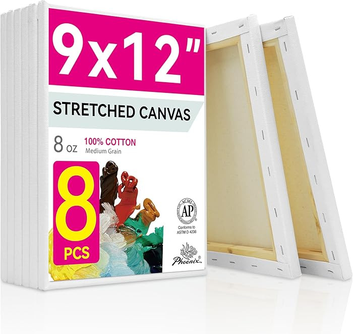 PHOENIX Stretched Canvas for Painting 9x12 Inch/8 Value Pack, 8 Oz Triple Primed 5/8 Inch Profile... | Amazon (US)