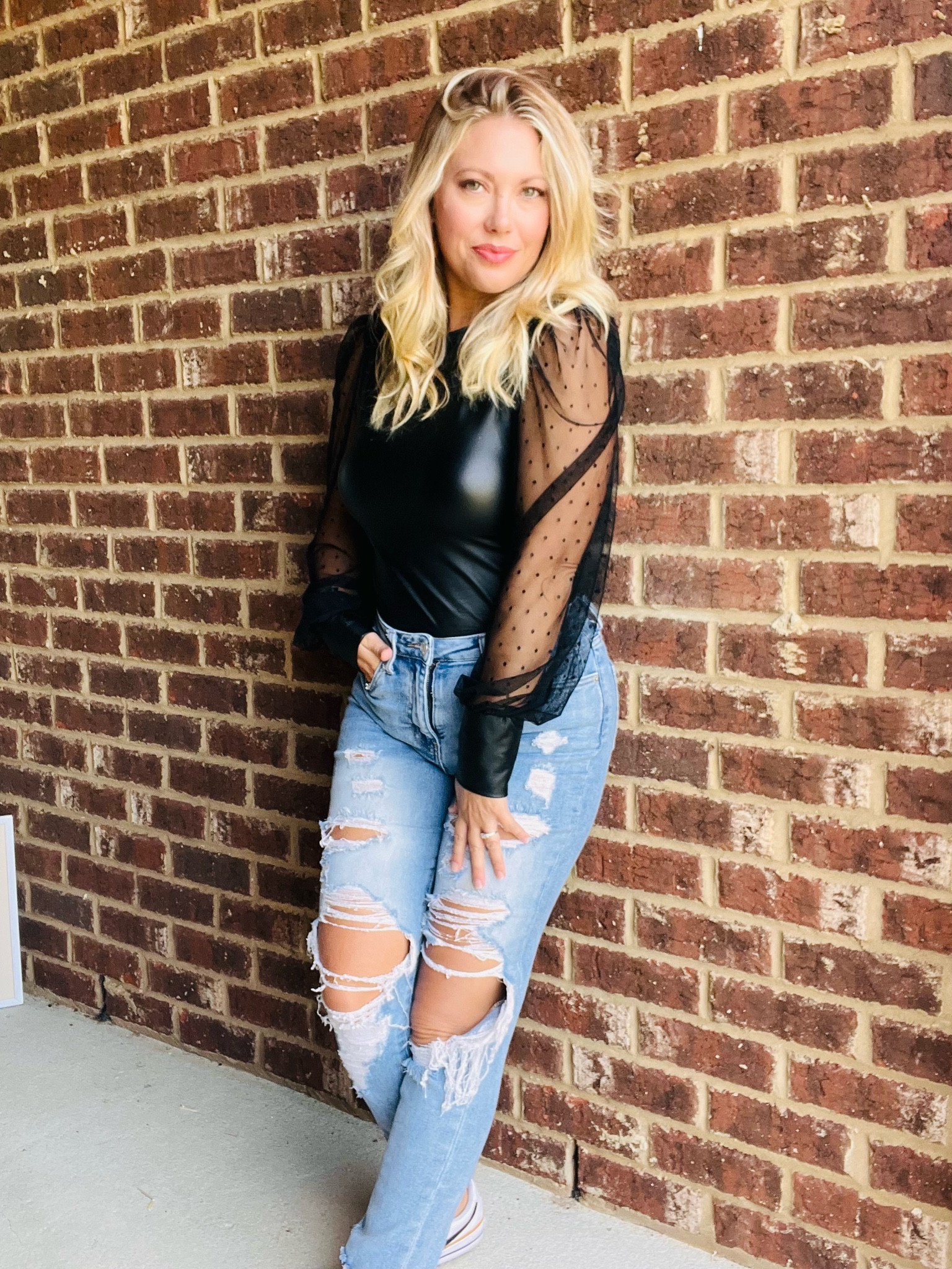 Faux leather top + mesh sleeves 

#LTKstyletip #LTKU #LTKfindsunder50