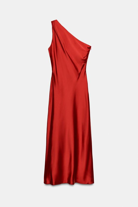 ASYMMETRIC SATIN MIDI DRESS | Zara US