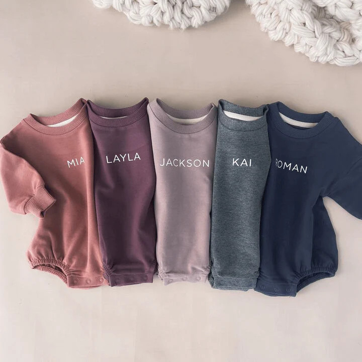 Personalized Sweatshirt Bubble Romper | Moody Solids | Caden Lane