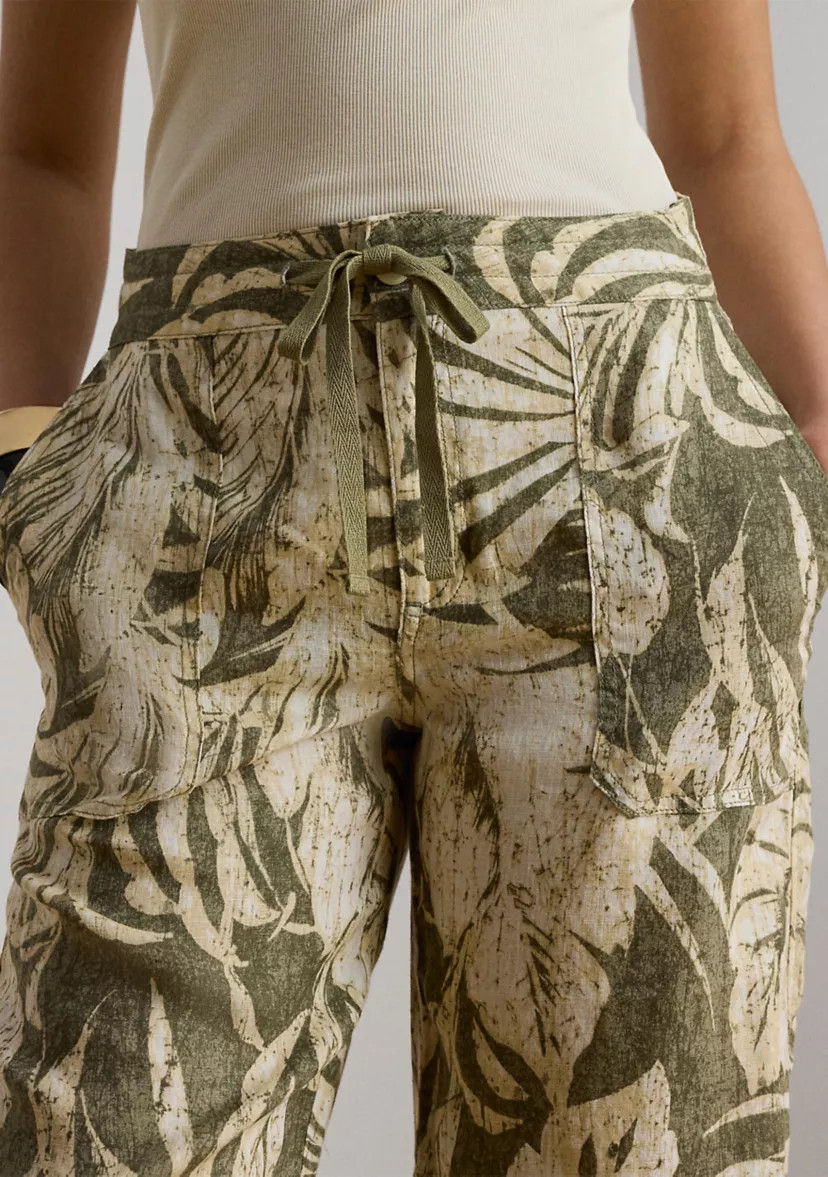 Women's Palm Frond Print Linen Wide Leg Pants | Belk