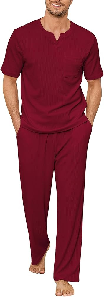 JiniGolla Mens Pajamas Set Soft Short Sleeve Top and Pant Loungewear Sets 2 Piece Pjs with Pocket... | Amazon (US)