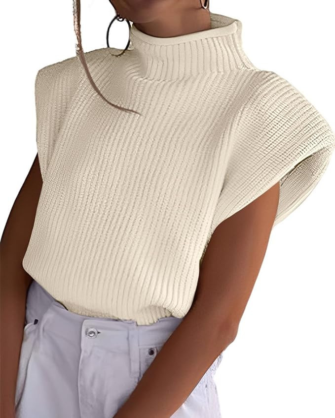Women's Sleeveless Sweater Vest Elegant High Neck Mock Neck Cap Sleeve Knit Pullover Tank Tops | Amazon (US)
