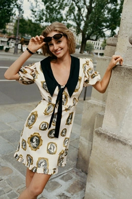 Maeve Satin Portrait Front-Tie Mini Dress | Anthropologie (US)