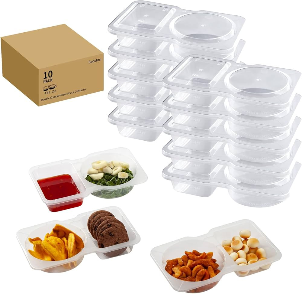 Seodon Snack Containers Double Compartment Snack Packs with Lids Grab and Go Snack Prep Box Meal ... | Amazon (US)