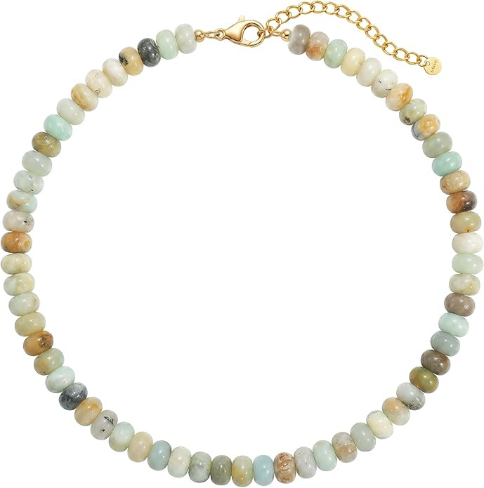 Amazon.com: Badu Teal Gemstone Beaded Necklace for Women Natural Stone Bead Beach Rainbow Choker ... | Amazon (US)