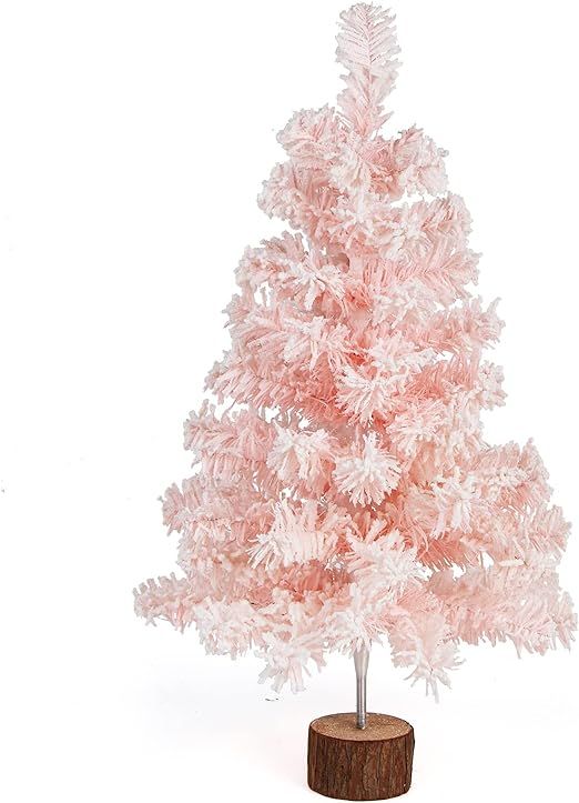 CCINEE Table Top Pink Artificial Christmas Tree, 2 Ft Small Mini Pink Xmas Tree with Flocking Sno... | Amazon (US)
