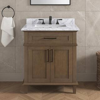 Sonoma 30 in. Single Sink Freestanding Almond Latte Bath Vanity with Carrara Marble Top (Assemble... | The Home Depot