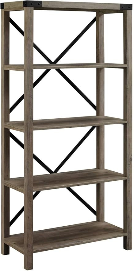 Walker Edison Andersen Urban Industrial Metal X Back Bookshelf, 64 Inch, Grey Wash | Amazon (US)