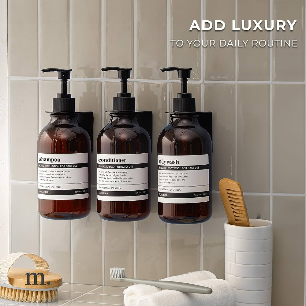 MaisoNovo Shampoo and Conditioner Dispenser - 4 Mixed Foaming Hand Soap Refills + 1 Black Glass w... | Amazon (US)