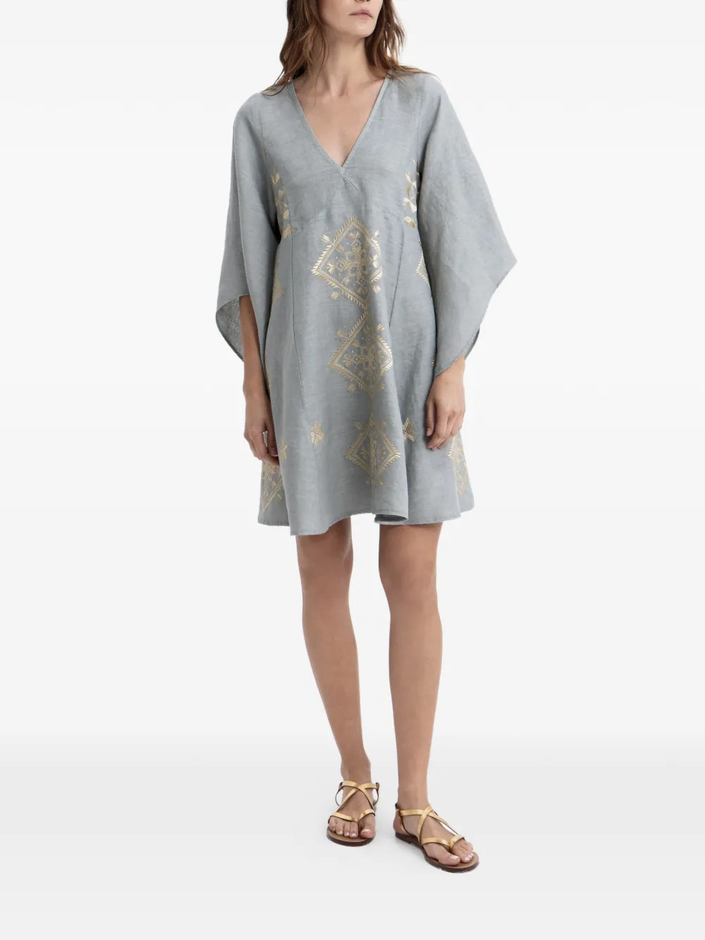 GREEK ARCHAIC KORI Embroidered V-neck Dress | Grey | FARFETCH | Farfetch Global