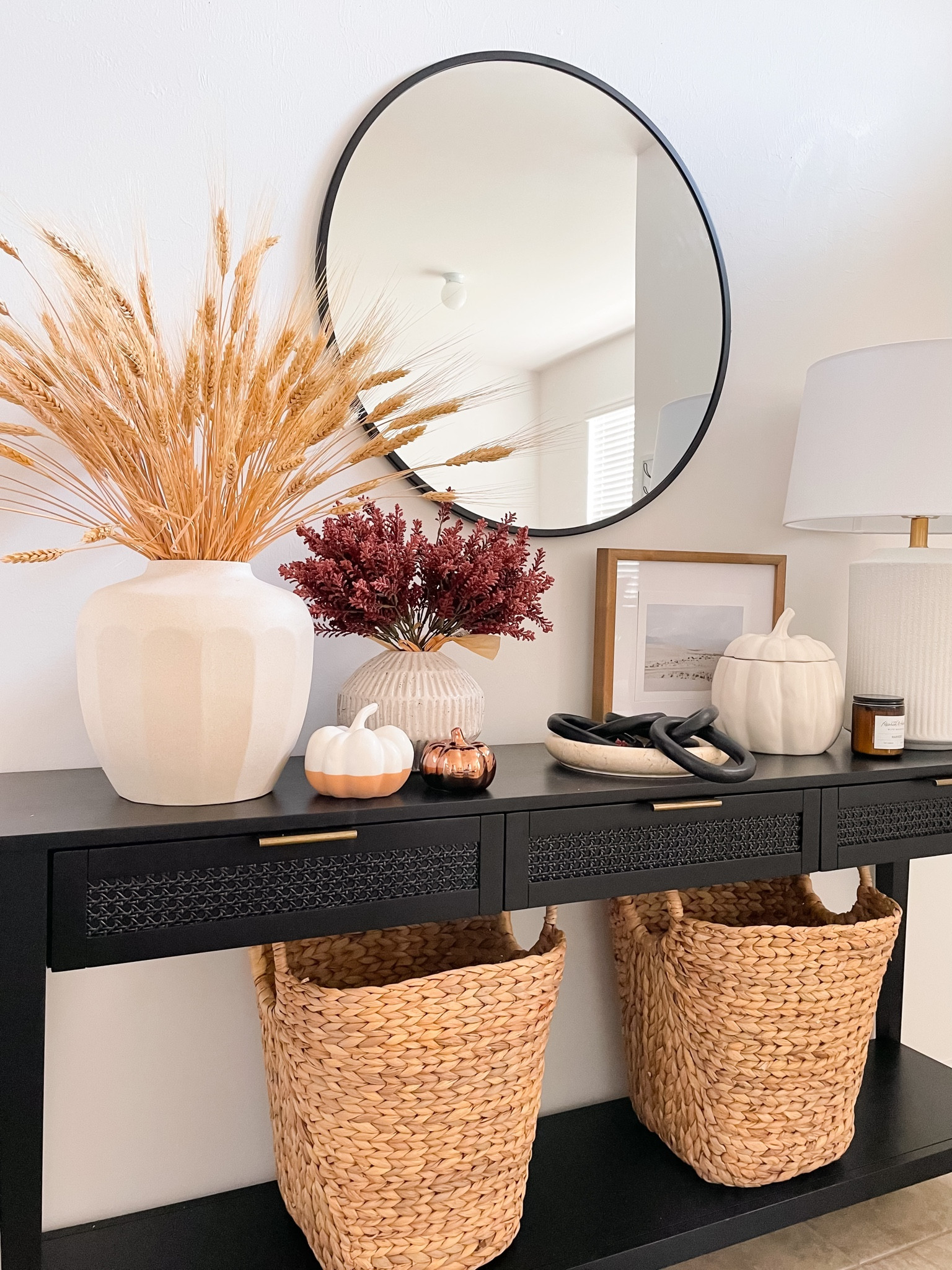 Neutral fall thanksgiving entryway styling. Black console table. Modern transitional coastal home.

Fall home decor
Neutral Home decor
Modern farmhouse
Organic modern
Hearth and Hand Magnolia 
Bed
Bedroom dresser furniture 
Table floor lamp
Entry runner 
Entryway
Chandeliers
Area rug living room
Living room
Coffee table
Dining room
Studio McGee
Centerpiece bowl
bedroom
Neutral area rug
Console table
coffee table
bathroom
Kitchen
bedding
patio furniture
dining room
outdoor furniture
dining table
patio
rugs
Target
Amazon

#LTKhome #LTKunder100 #LTKSeasonal