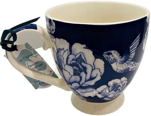 English Mug Co. Fine China Footed Mug for Coffee, Tea, Latte | Blue & White Floral with Hummingbirds | Amazon (US)