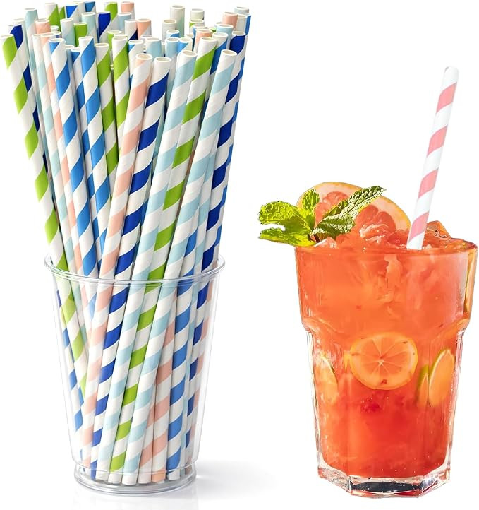 100Pcs Spritz Straws Compatible with Aperol,Rainbow Colors Rainbow Striped Drinking Straws for Ju... | Amazon (US)
