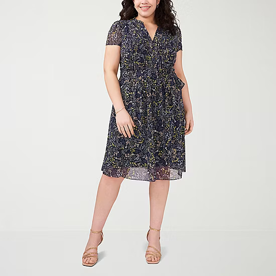 MSK Womens Short Sleeve Floral Shirt Dress Plus | JCPenney