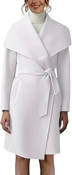 Cicy Bell Women's Pea Trench Coat Lapel Collar Long Jacket Open Front Belted Overcoat with Pocket... | Amazon (US)