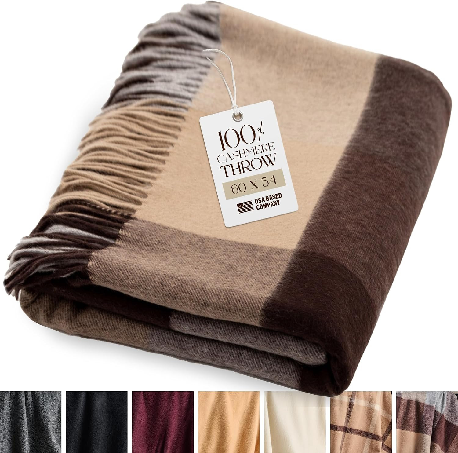 Velanio Cashmere 100% Cashmere Throw Blanket with Fringe 60 x 54 Inch Super Soft Warm for Home, T... | Amazon (US)