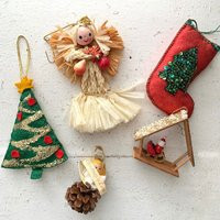 Vintage & Handmade Christmas Ornament Collection, Angel, Glitter, Pinecone, Tree, Santa Sleigh, Butterfly, Sequins, Holiday Decoration | Etsy (US)