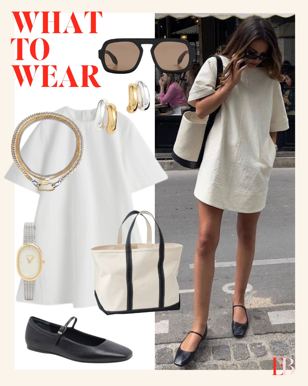 The 'I got dressed in 30 seconds and still look put together' dress. 🖤 Oversized white tee dress, black mary janes, and a tote bag doing all the visual interest. This is my go-to when I want to look intentional without any actual effort. 

 