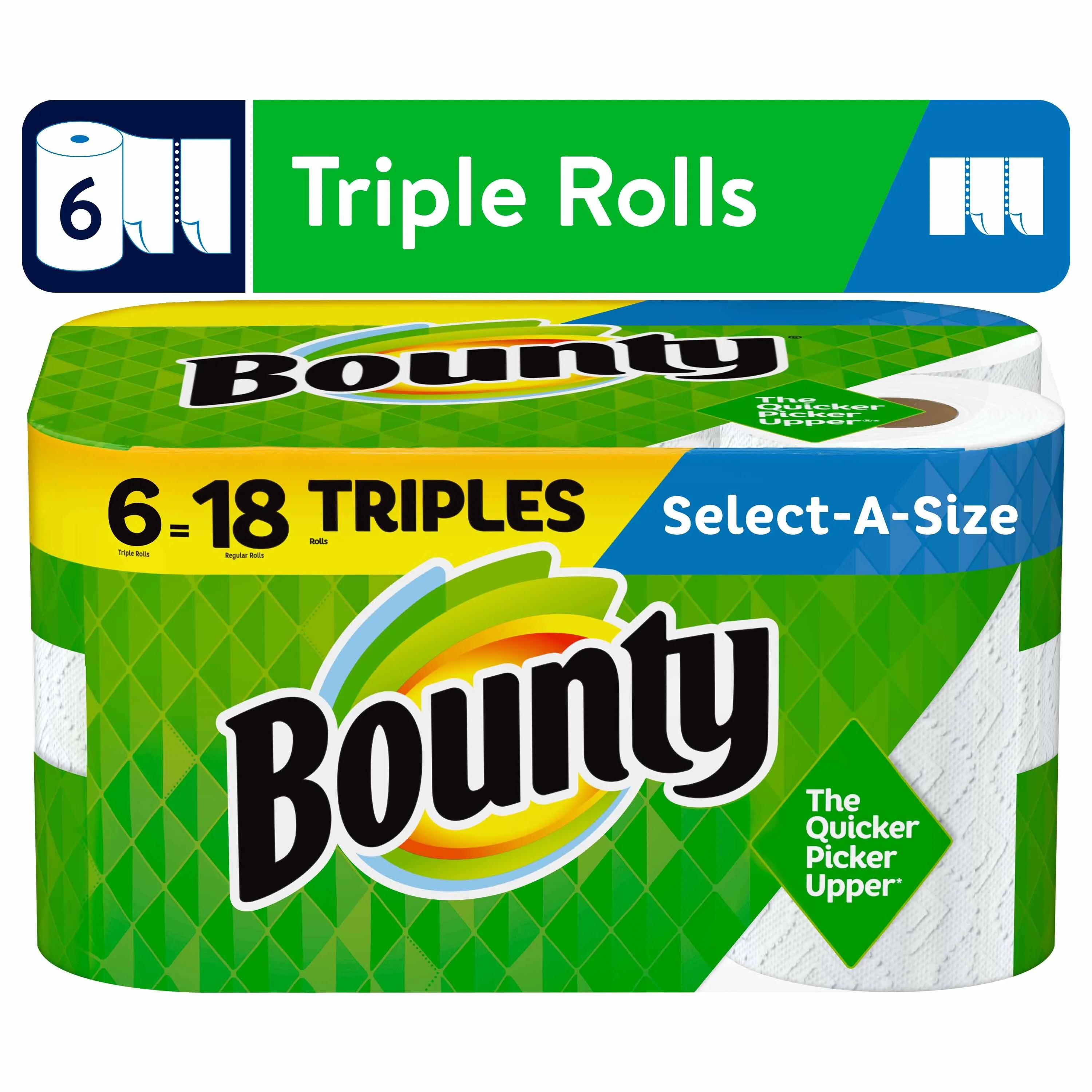 Bounty Select-A-Size Paper Towels, White, 6 Triple Rolls - Walmart.com | Walmart (US)
