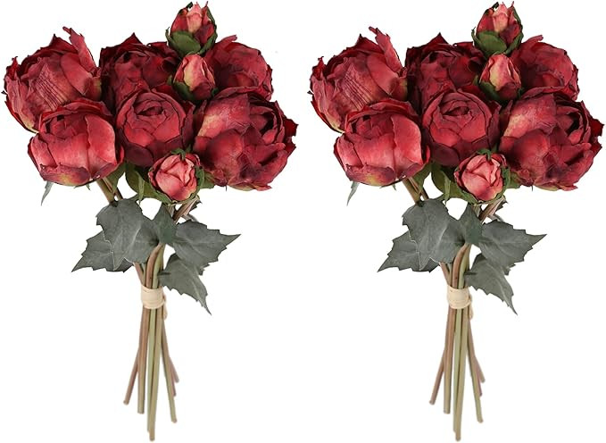 Peonies Artificial Flowers 2 Bouquets, Vintage Peonies 18pcs Silk Peonies with Stems Real Look Re... | Amazon (US)
