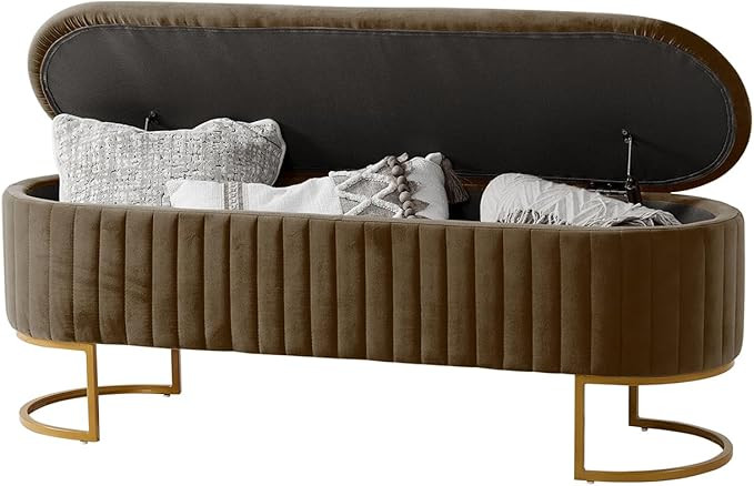 50.5" Bedroom Velvet Storage Bench,Upholstered End of Bed Bench with Gold Legs,Entryway Footrest ... | Amazon (US)