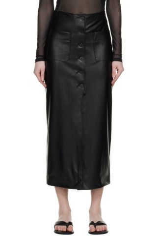 Hugo - Black Buttoned Faux-Leather Midi Skirt | SSENSE
