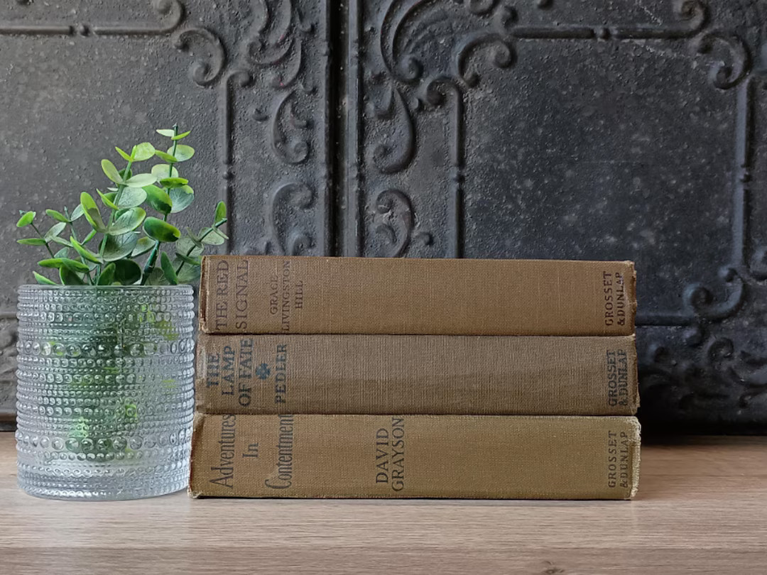Antique Brown Books, Old Home Staging Book Stack, Set of 3 Decorative Books, Neutral Bookshelf De... | Etsy (US)
