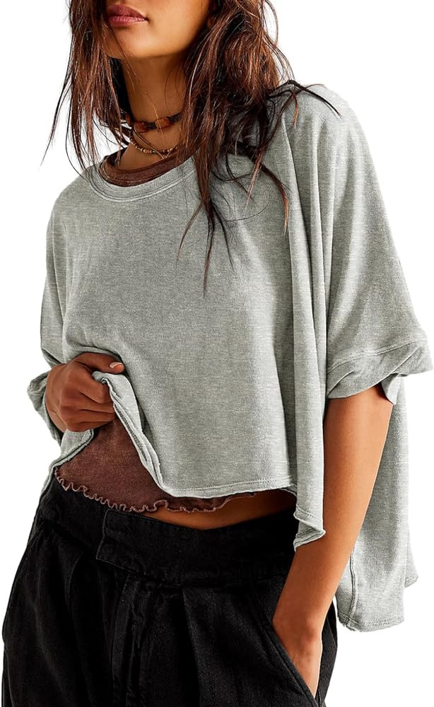 Dokotoo Summer Tops 2024 Womens Solid T Shirts for Women Loose Oversized Shirts Basic Tee | Amazon (US)