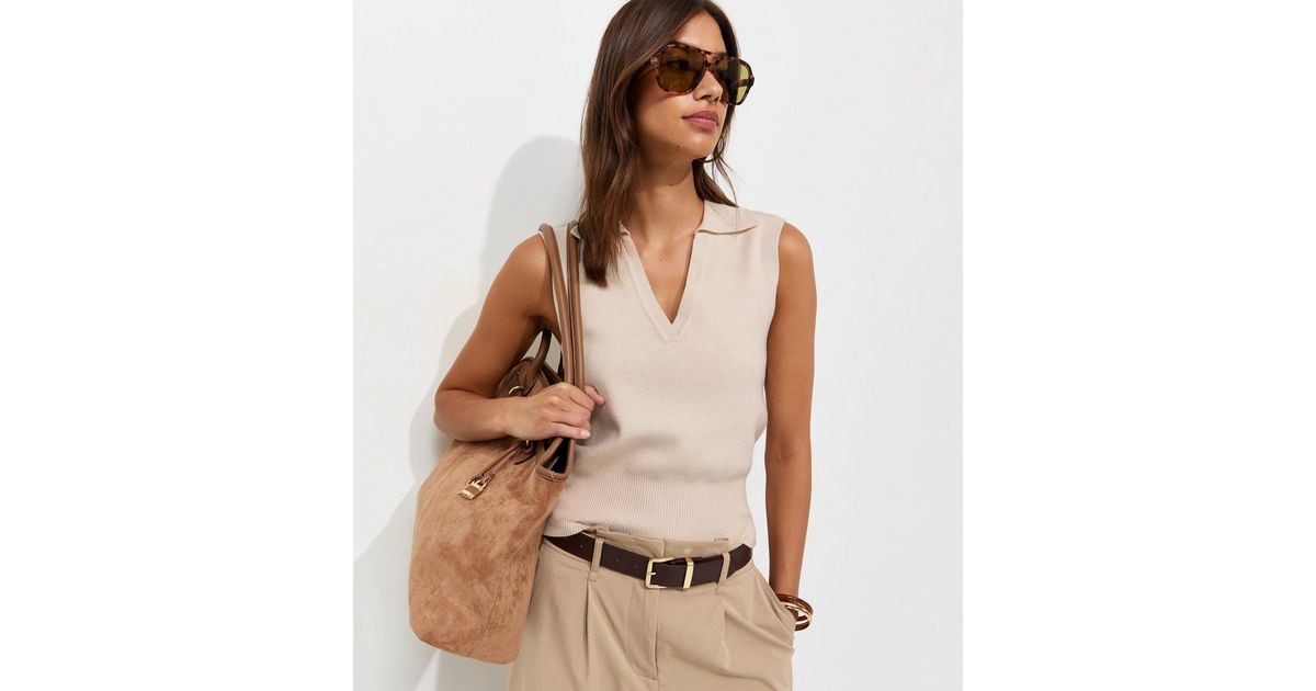 Cream Compact Knit Sleeveless Polo Vest Top | New Look | New Look (UK)