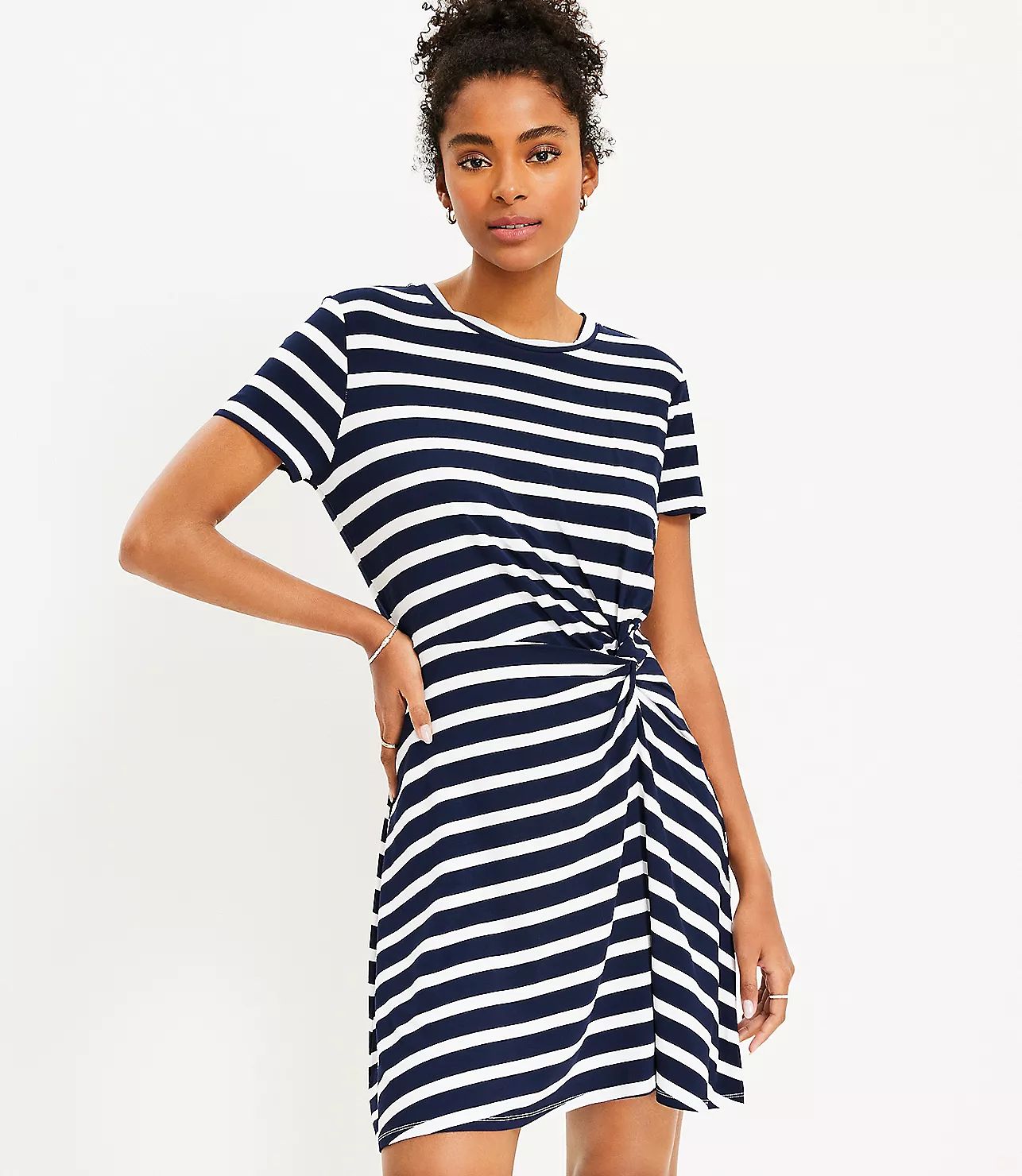 Petite Striped Twist Short Sleeve Shift Dress | LOFT