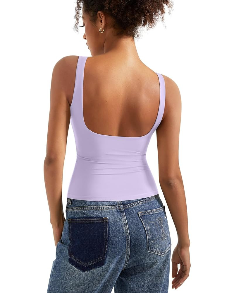 SUUKSESS Women Padded Open Back Boat Neck Tank Tops Double Lined Basic Shirts | Amazon (US)