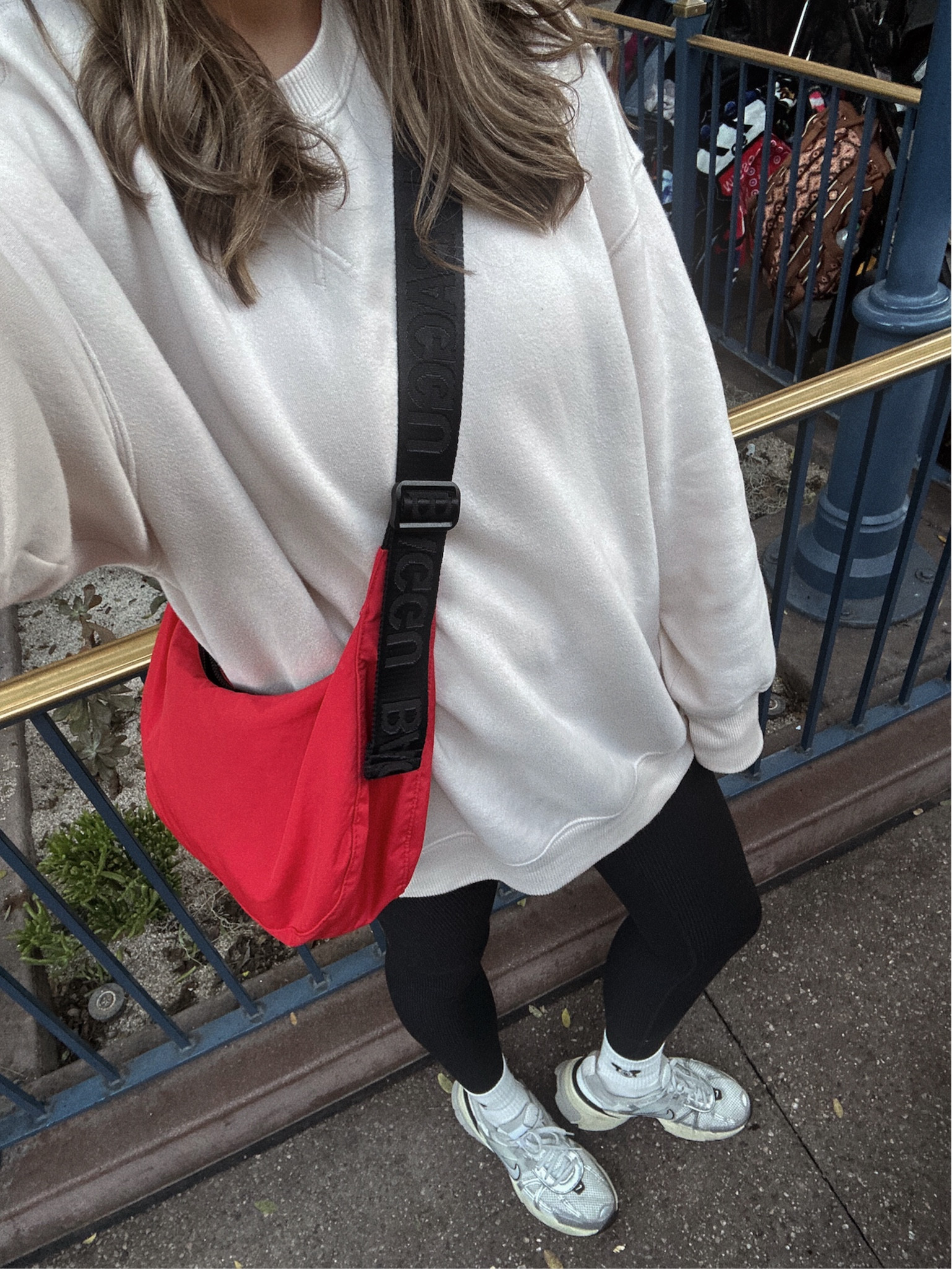Medium in the crewneck — runs oversized and is long! Covers my butt with leggings 👌🏻 size 4 in the align ribbed leggings! So stretchy I go down 2 from my normal size! 

Disney outfit, comfy Disneyland outfits, Disney world, Mickey 

