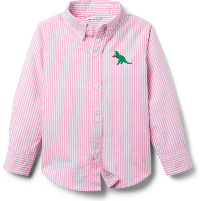 Janie and Jack | The Embroidered Dinosaur Oxford Shirt (Multicolor, Size 12Y) | Maisonette | Maisonette