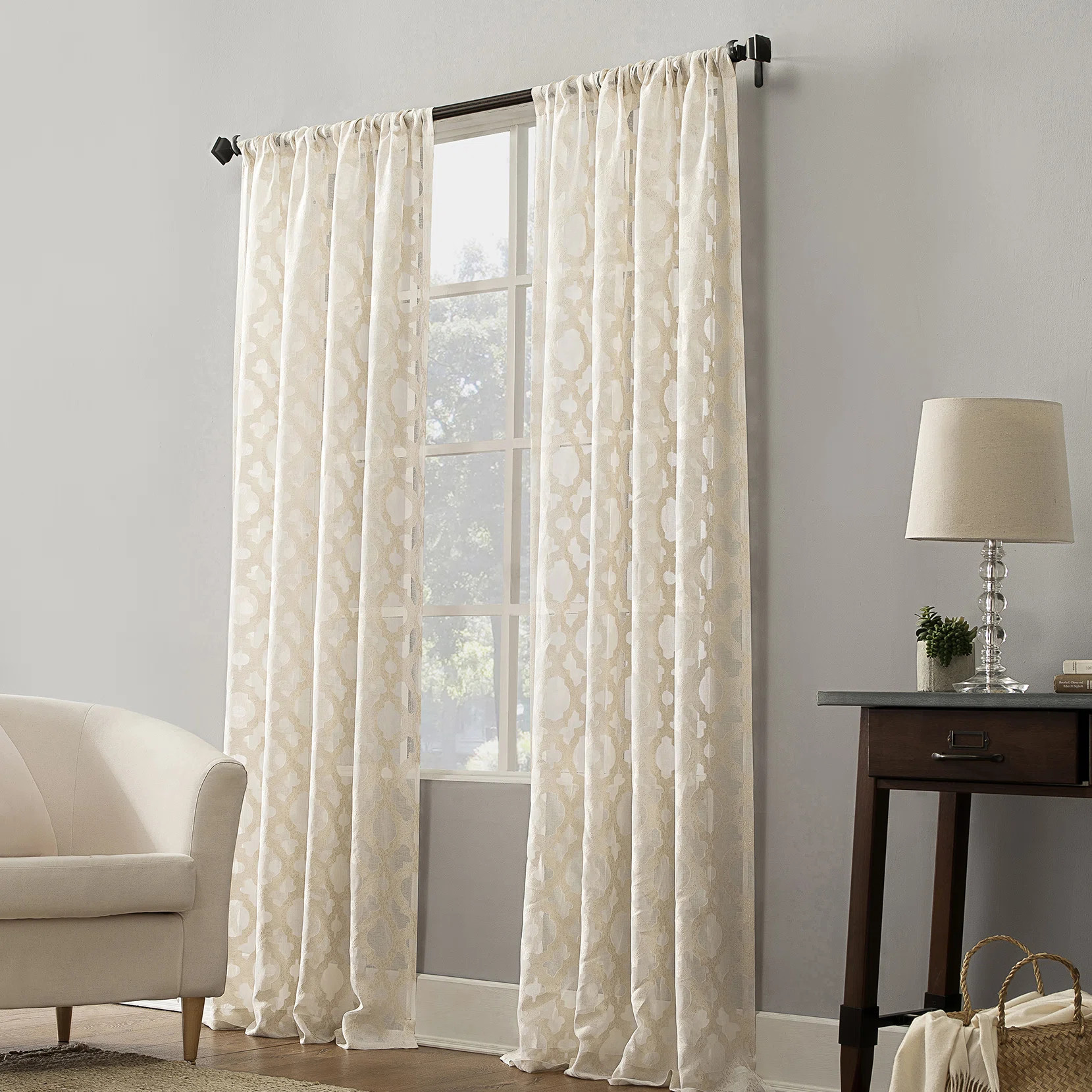 Lark Manor Anuel Trellis Jacquard Sheer Rod Pocket Curtain Panel & Reviews | Wayfair | Wayfair North America