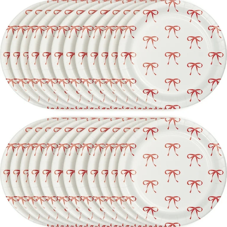 Bow Christmas Disposable Paper Plates, 7", Red and White, 24 Count, by Holiday Time | Walmart (US)