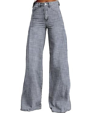 Mxiqqpltky Y2k Striped Bell Bottom Jeans Women High Waisted Boyfriend Denim Pants Baggy Wide Leg ... | Amazon (US)
