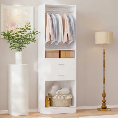 79-Inch Closet Storage System, Wardrobe With Storage Compartments, Drawers And Hanging Zone | Wayfair North America