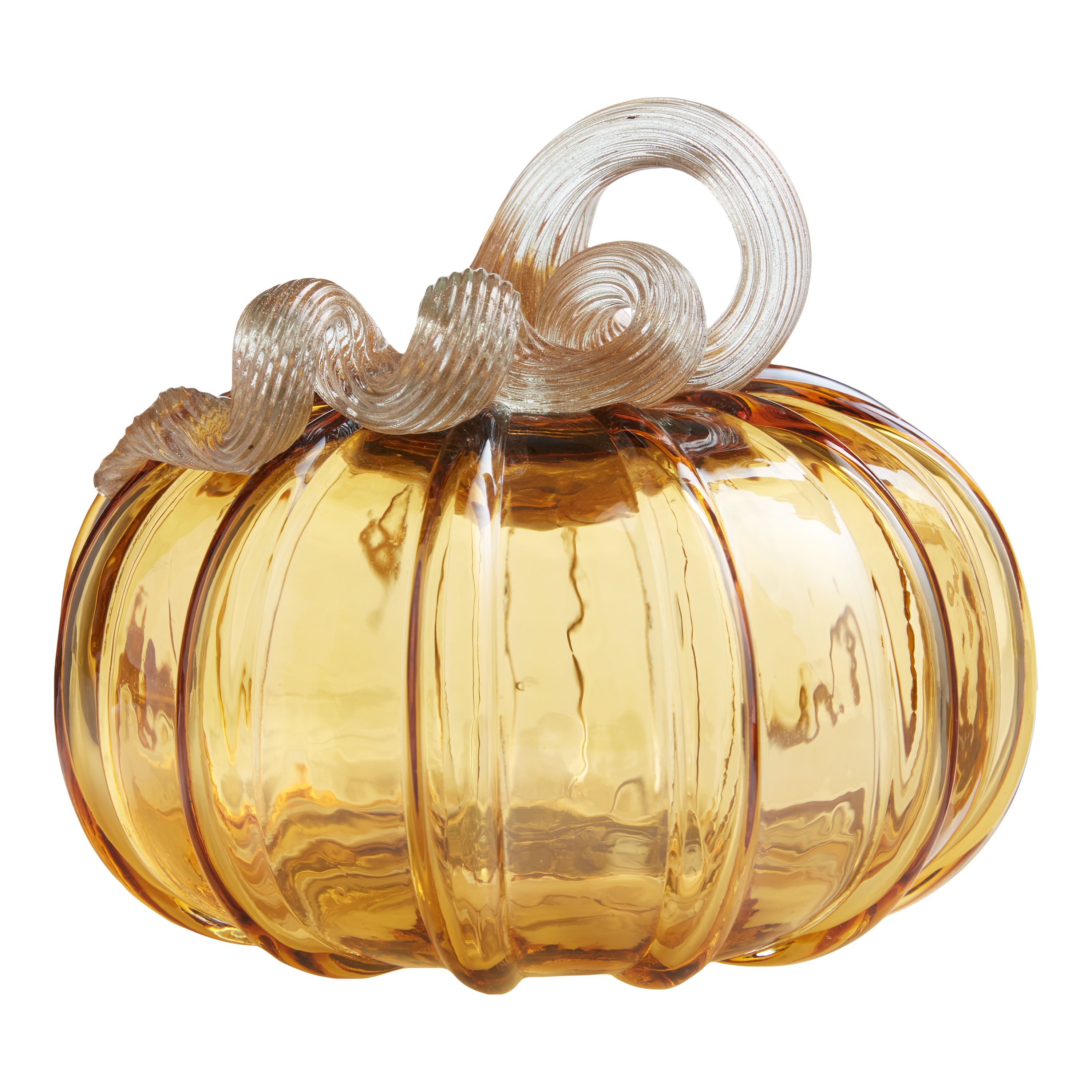 Small Amber Blown Glass Pumpkin Décor | World Market