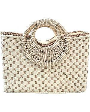 QZUnique Hand-woven Straw Bag Women Summer Beach Handbag Purse Retro Rattan Tote Clutch Travel Ba... | Amazon (US)