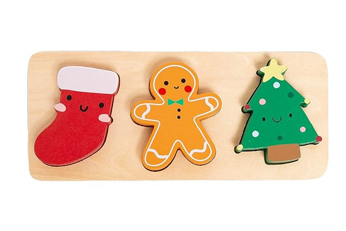 Pearhead 3 Piece Wooden Holiday Puzzle, Kids Christmas Puzzle, Holiday Puzzle Stocking Stuffer, C... | Amazon (US)