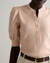 Cotton Mixed Media Puff Sleeve Top | Quince