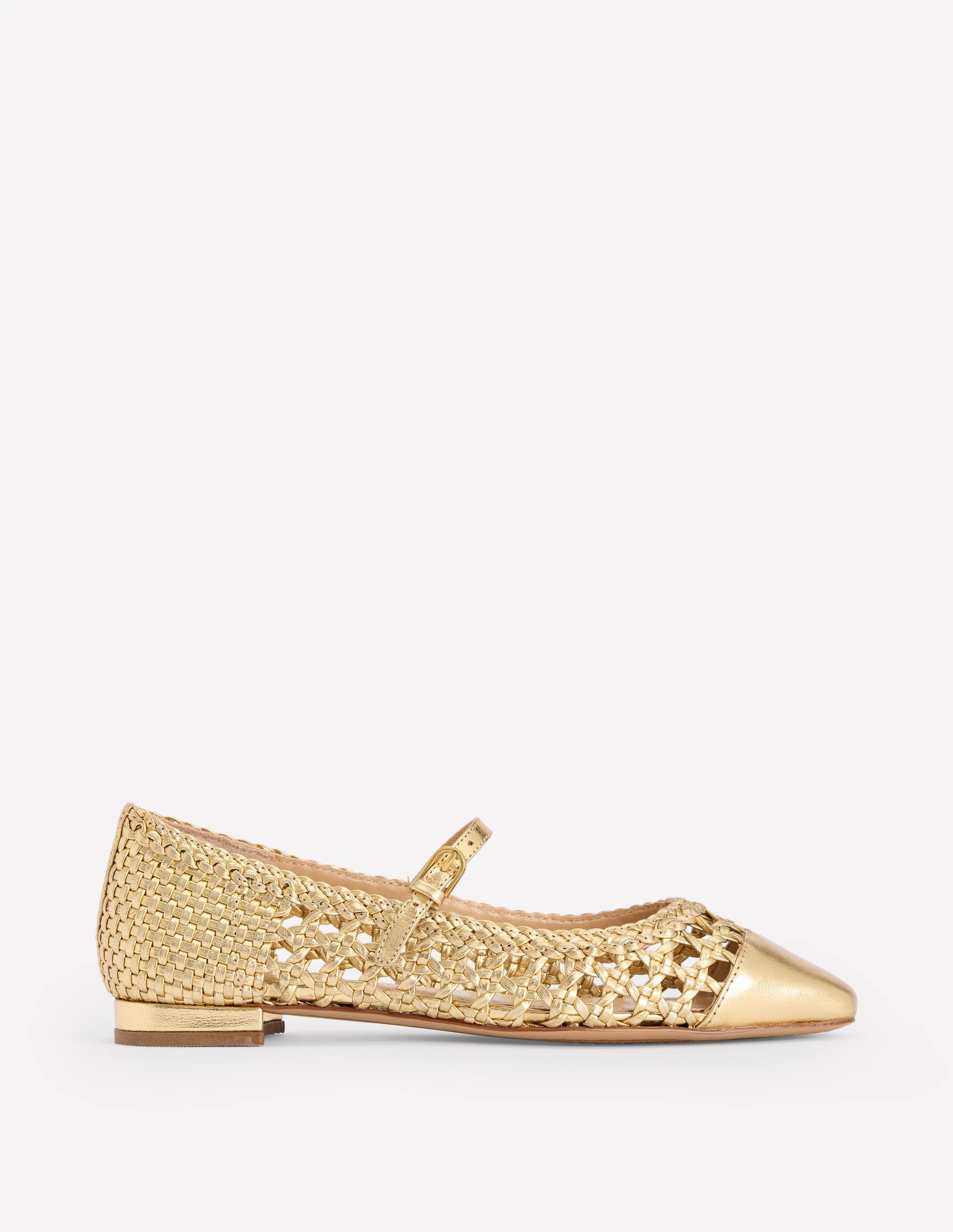 Penelope Mary Jane Flat-Gold Woven Leather | Boden (US)