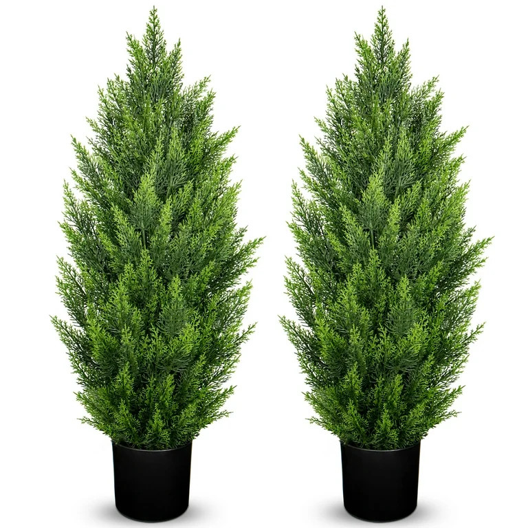 2 pcs Cedar Tree Artificial 3ft Potted Topiary Trees Artificial Outdoor Realistic Plants UV Resis... | Walmart (US)